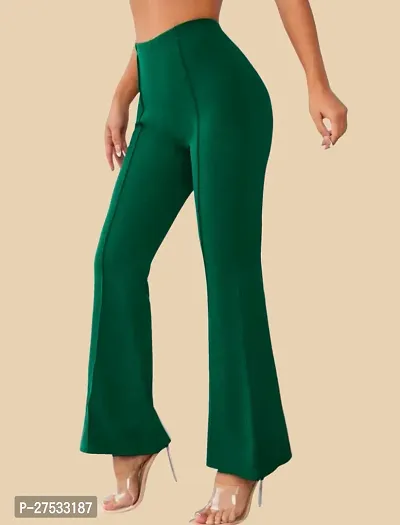 Elegant Green Polyester Solid Trousers For Women-thumb4