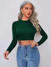 Trendy Green Solid Polyester Blend Crop Top For Women-thumb3