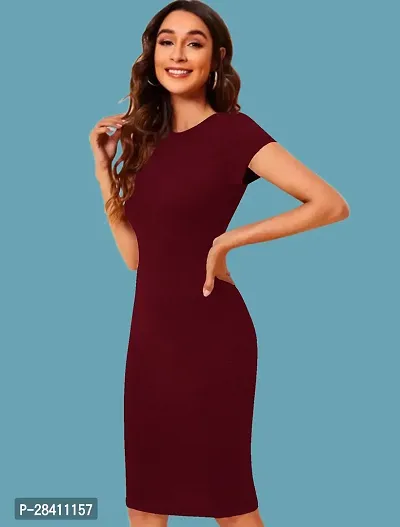 Stylish Maroon Polyester Solid Fitted For Women-thumb2