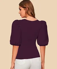 Elegant Purple Polyester Solid Top For Women-thumb2