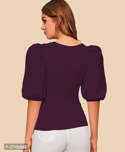 Elegant Purple Polyester Solid Top For Women-thumb3