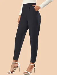 Elegant Black Polyester Solid Trousers For Women-thumb1