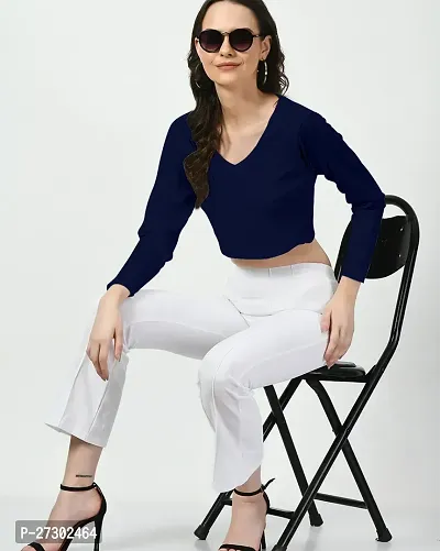 Elegant Navy Blue Polyester Solid Top For Women-thumb5