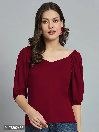 Elegant Maroon Polyester Solid Top For Women