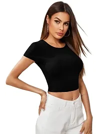 Maheshvi Ribbed Round Neck Polyester Blend Stylish Crop Tee (17 Inches)-thumb2