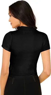 Stylish Solid Black Polyester Spandex Round Neck Tees For Women-thumb2