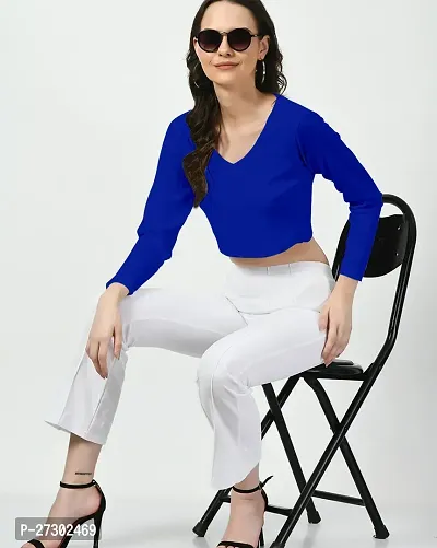 Elegant Blue Polyester Solid Top For Women-thumb5