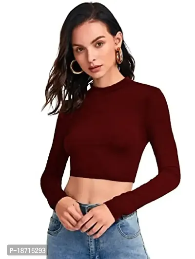 Maheshvi Polyester Blend Round Neck Full Sleeves Stylish Crop Top for Women (16 Inches)