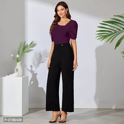 Elegant Purple Polyester Solid Top For Women-thumb4