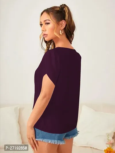 Elegant Purple Polyester Solid Top For Women-thumb2