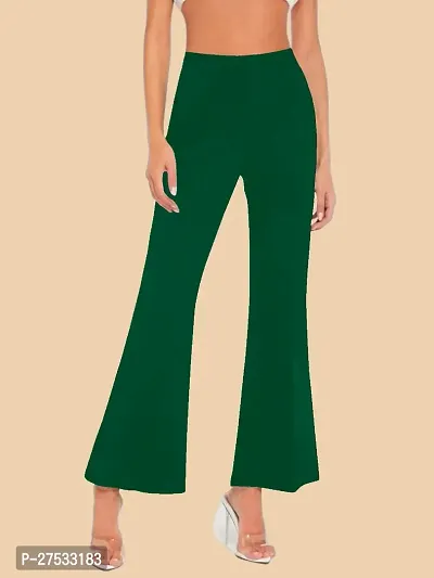 Elegant Green Polyester Solid Trousers For Women