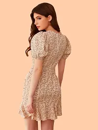 Stylish Beige Polyester Printed Bodycon Dress For Women-thumb2