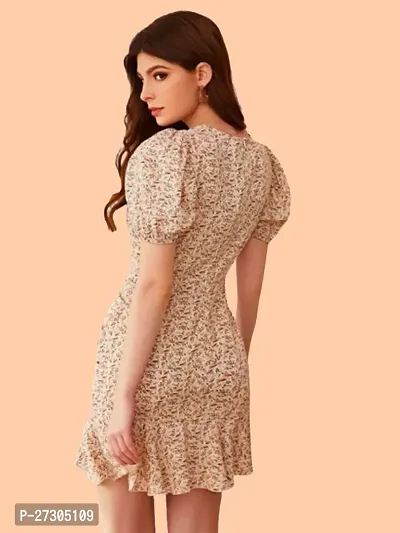 Stylish Beige Polyester Printed Bodycon Dress For Women-thumb3