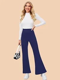 Elegant Navy Blue Polyester Solid Trousers For Women-thumb4