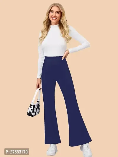 Elegant Navy Blue Polyester Solid Trousers For Women-thumb5