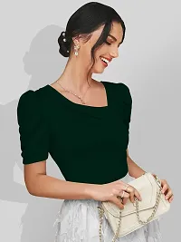 Stylish Green Knitted Polyester Solid Top For Women-thumb3