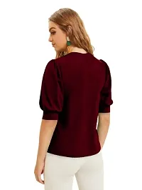 Maheshvi Henley Neck Puff Half Sleeves Polyester Blend Top (23 Inches)-thumb2