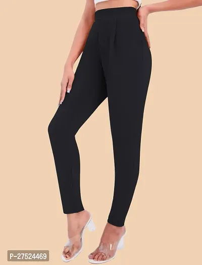 Elegant Black Polyester Solid Trousers For Women-thumb0