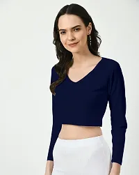 Elegant Navy Blue Polyester Solid Top For Women-thumb1