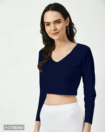 Elegant Navy Blue Polyester Solid Top For Women-thumb2