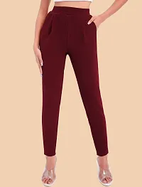 Stylish Maroon Polyester Solid Regular Fit Trousers For Women-thumb4