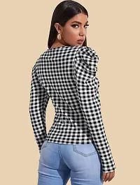 Stylish Black Polyester Checked Top For Women-thumb1