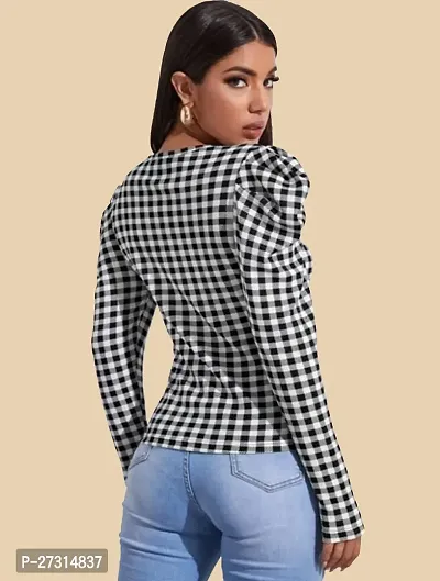 Stylish Black Polyester Checked Top For Women-thumb2