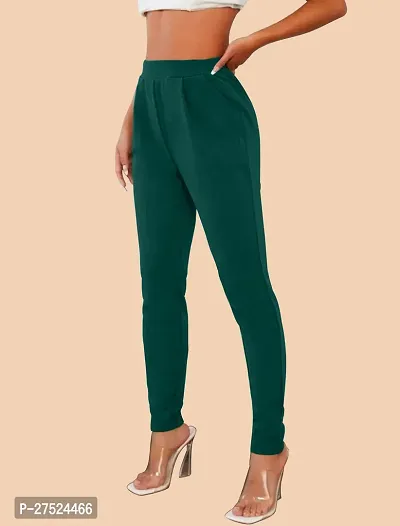 Elegant Green Polyester Solid Trousers For Women-thumb5