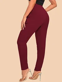 Elegant Maroon Polyester Solid Trousers For Women-thumb2