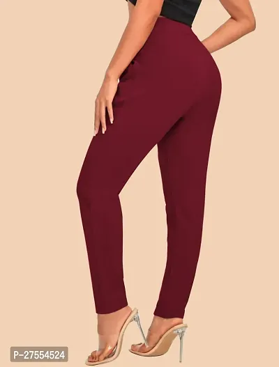 Elegant Maroon Polyester Solid Trousers For Women-thumb3