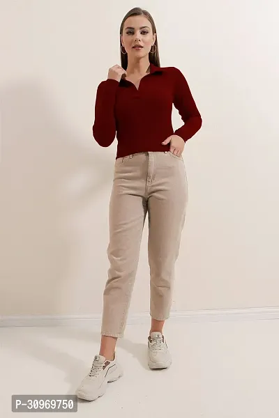 Elegant Maroon Polyester Solid Top For Women-thumb4