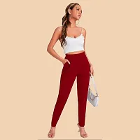 Elegant Maroon Polyester Solid Trousers For Women-thumb1