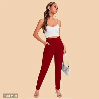 Elegant Maroon Polyester Solid Trousers For Women-thumb2