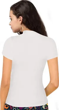 Stylish Solid White Polyester Spandex Round Neck Tees For Women-thumb2