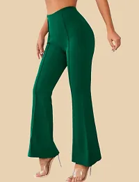 Elegant Green Polyester Solid Trousers For Women-thumb1