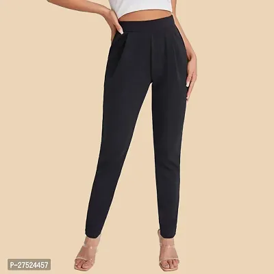 Elegant Black Polyester Solid Trousers For Women-thumb0