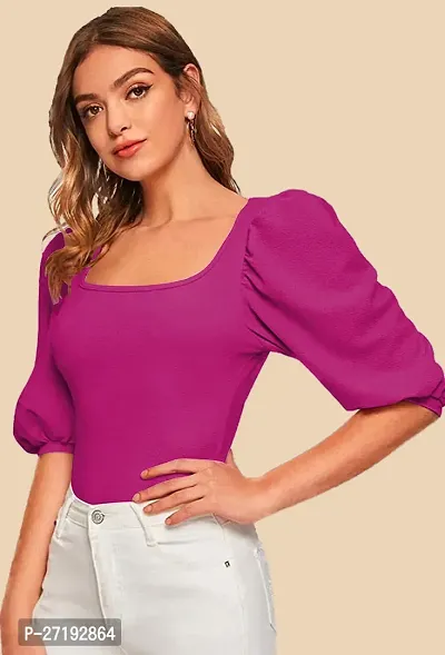 Elegant Pink Polyester Solid Top For Women-thumb5