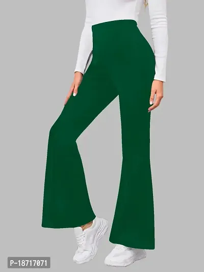 Maheshvi Women's High Waist Bell Bottom Trouser, Elastic Flared Bootcut Pants, Stretchy Parallel Leg for Casual Office Work wear (Dhoni) - XL_Green-thumb4