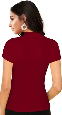 Stylish Solid Maroon Polyester Spandex Round Neck Tees For Women-thumb1