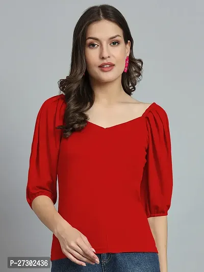 Elegant Red Polyester Solid Top For Women