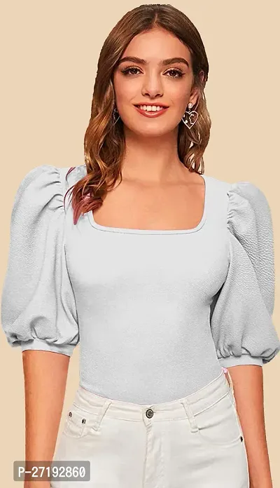 Elegant Grey Polyester Solid Top For Women-thumb0