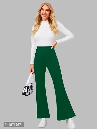 Maheshvi Women's High Waist Bell Bottom Trouser, Elastic Flared Bootcut Pants, Stretchy Parallel Leg for Casual Office Work wear (Dhoni) - XL_Green-thumb3