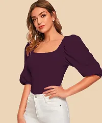 Elegant Purple Polyester Solid Top For Women-thumb4