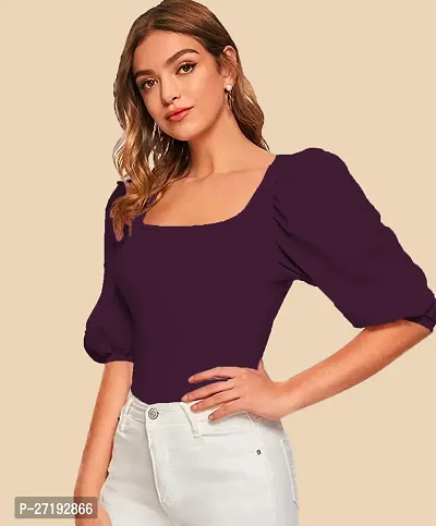 Elegant Purple Polyester Solid Top For Women-thumb5