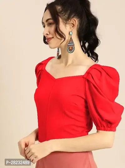 Stylish Red Knitted Polyester Solid Top For Women-thumb2