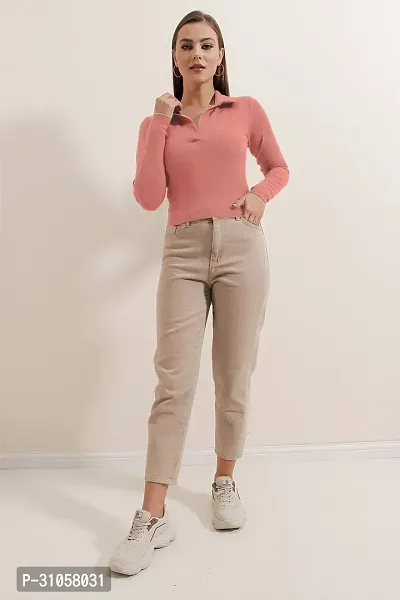 Elegant Peach Polyester Solid Top For Women-thumb3