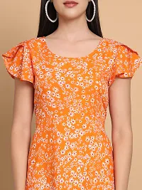 Stylish Orange Polyester Printed Fit And Flare Dress For Women-thumb2