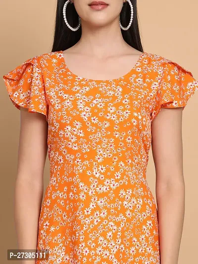 Stylish Orange Polyester Printed Fit And Flare Dress For Women-thumb3