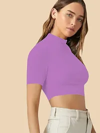 Elegant Lavender Knitted Polyester Solid Top For Women-thumb1