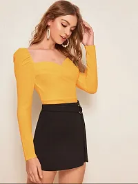 Elegant Yellow Polyester Solid Top For Women-thumb4